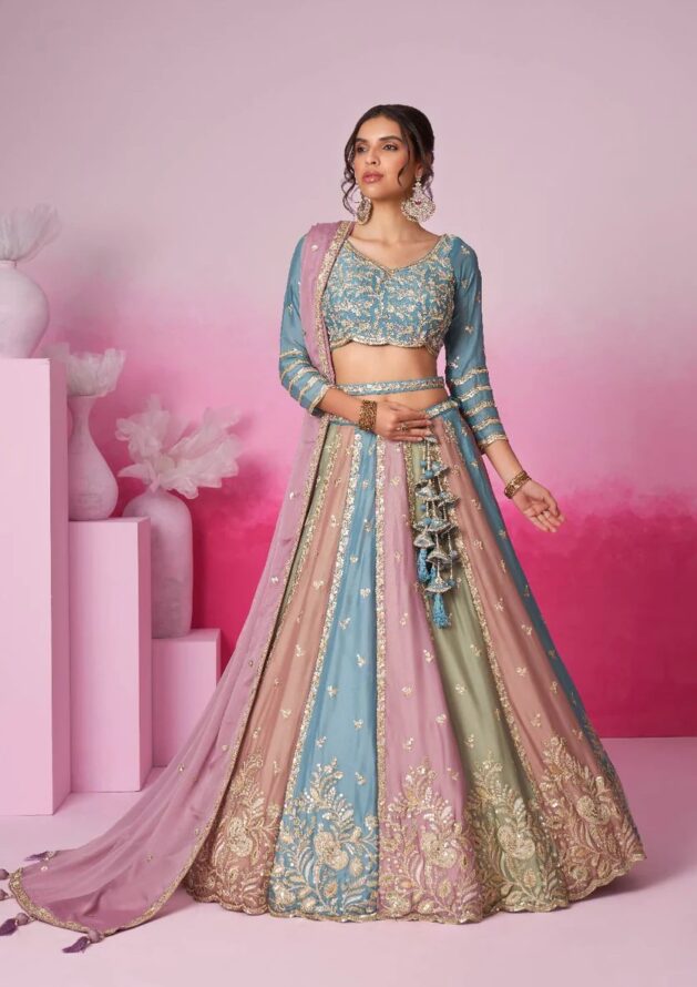 Multicolor Lehenga Georgette Work With Dupatta - Image 3