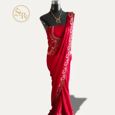 Red Silk Saree With Light Work