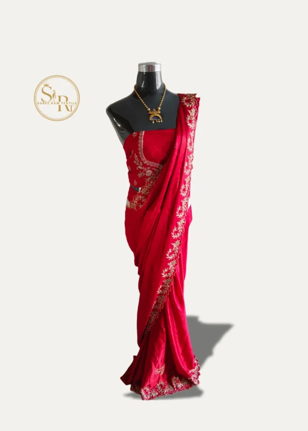 Red Silk Saree With Light Work