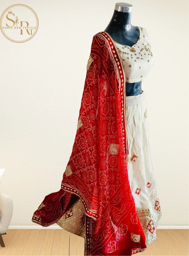 White Lehenga Blouse With Bandhej Dupatta - Image 2