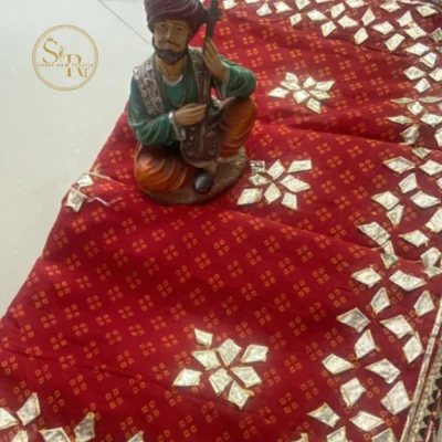 Cotton Bandhej Saree With Kacchi Gota Patti Work