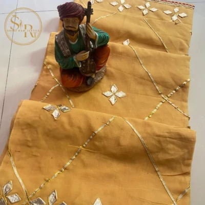 Cotton Plain Saree With kachhi Gota Patti Work
