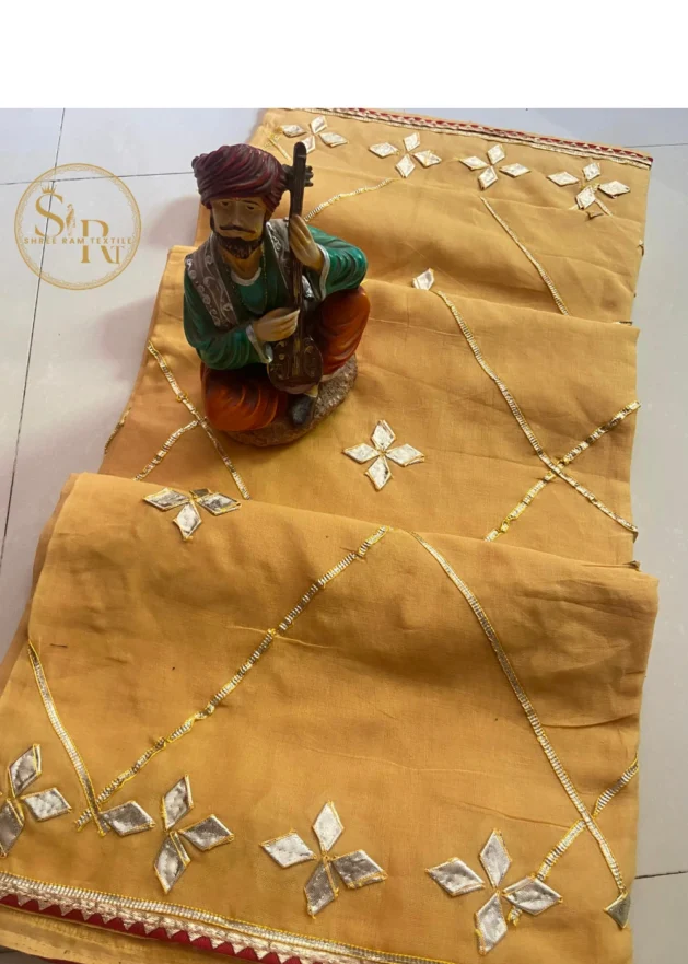 Cotton Plain Saree With kachhi Gota Patti Work