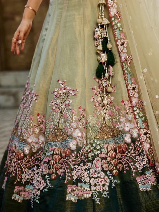 GREEN - Net Sequinse embroidery Semi-Stitched Lehenga choli & Dupatta - Image 3