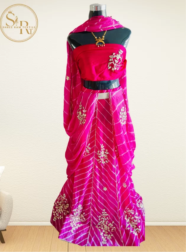 Pink Mothara Lehenga Blouse With Dupatta - Image 4
