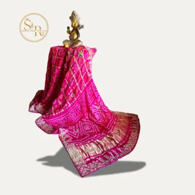 Pink Bandhej With Gota Pati Work