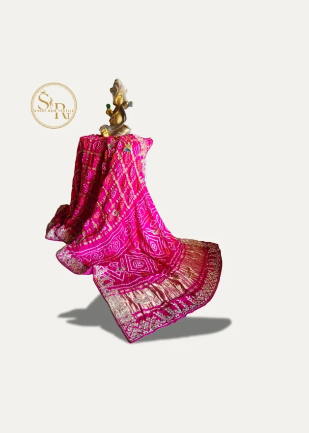 Pink Bandhej With Gota Pati Work