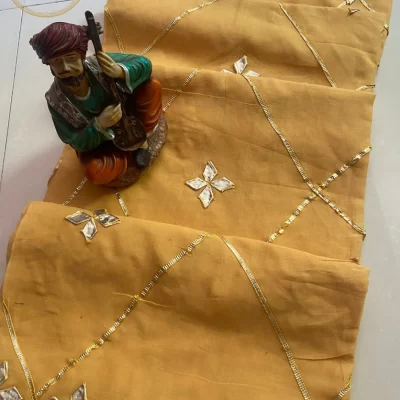Cotton Plain Saree With kachhi Gota Patti Work