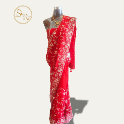 Vibrate Red Saree With Zorjat Work