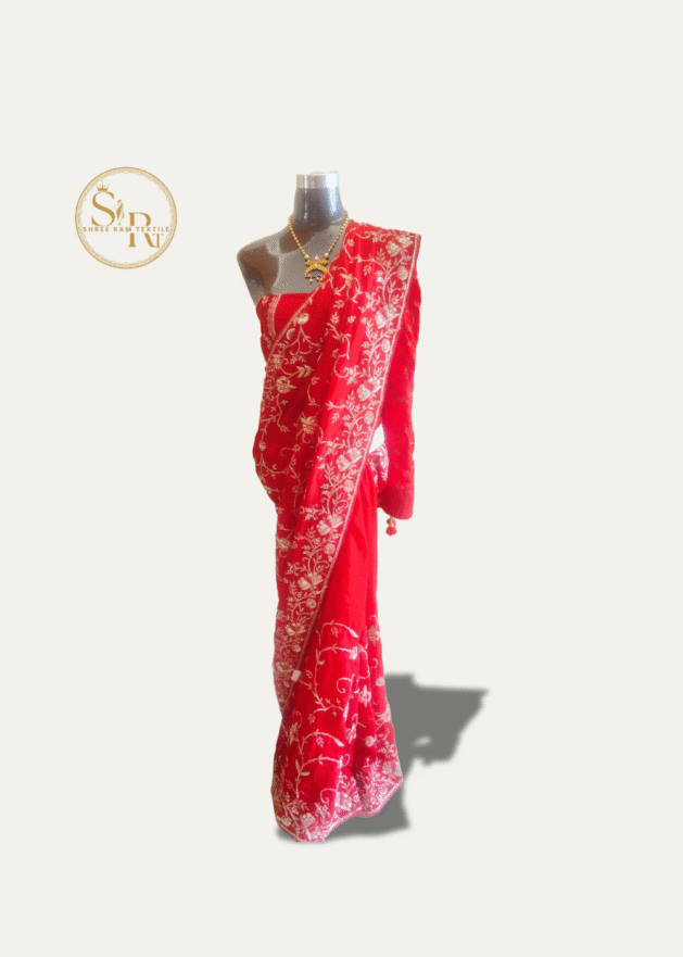 Vibrate Red Saree With Zorjat Work
