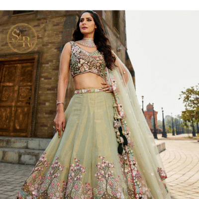 GREEN - Net Sequinse embroidery Semi-Stitched Lehenga choli & Dupatta