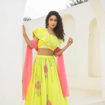 Yellow Crop Top With Tassel And Dupatta