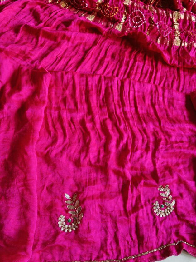 Pink Bandhej With Gota Pati Work - Image 2