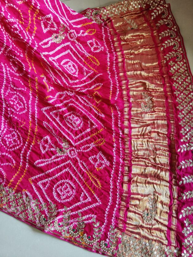 Pink Bandhej With Gota Pati Work - Image 3