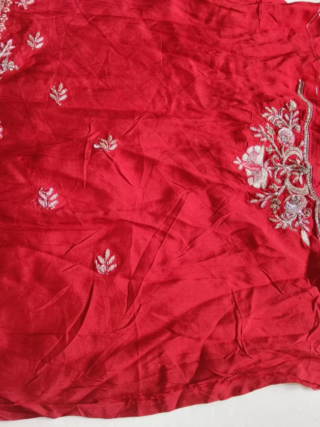 Vibrate Red Saree With Zorjat Work - Image 2
