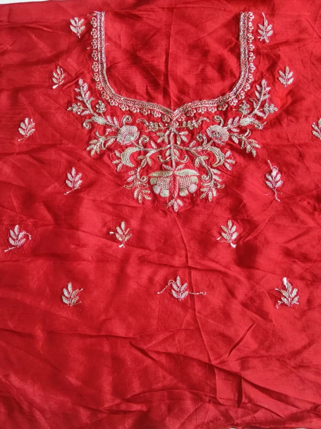 Vibrate Red Saree With Zorjat Work - Image 3